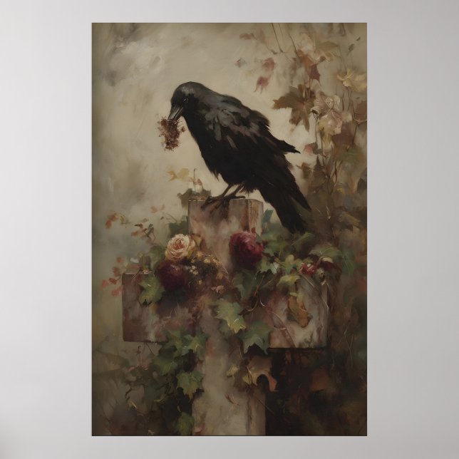 Nestkeeper of the Ivy Cross Gothic Raven Art Print (Front)
