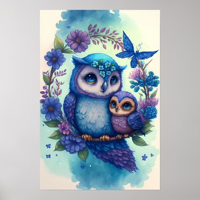 Nestling - Mama & Baby Owl Poster Print (Front)