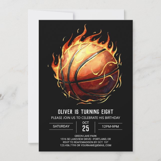  Net Watercolor Editable Basketball Birthday Invitation (Front)