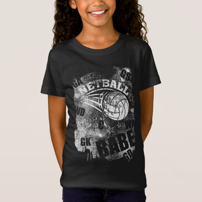Netball Babe, Black Grunge Netball T-Shirt (Front)