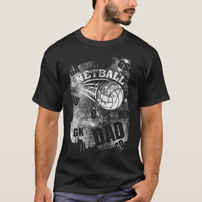 Netball Dad, Black Grunge Netball T-Shirt (Front)