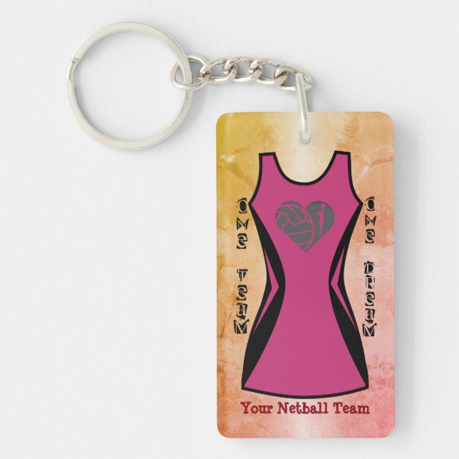 Netball Dress Themed Personalised Custom Colour Key Ring (Front)