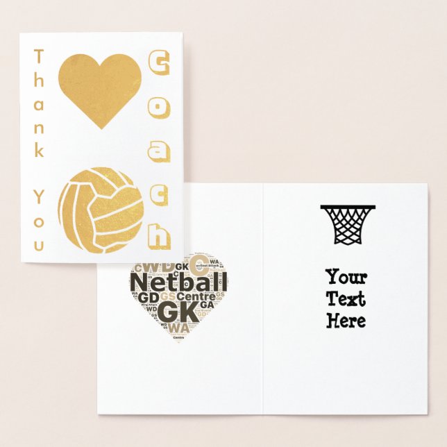 Netball Player Coach Thank You Gold Foil Card (Display)