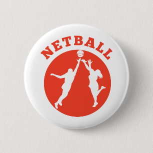 Netball player rebounding for ball 6 cm round badge