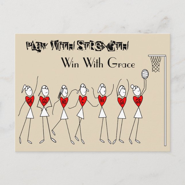 Netball Positions Stick Figures With Quote Postcard (Front)