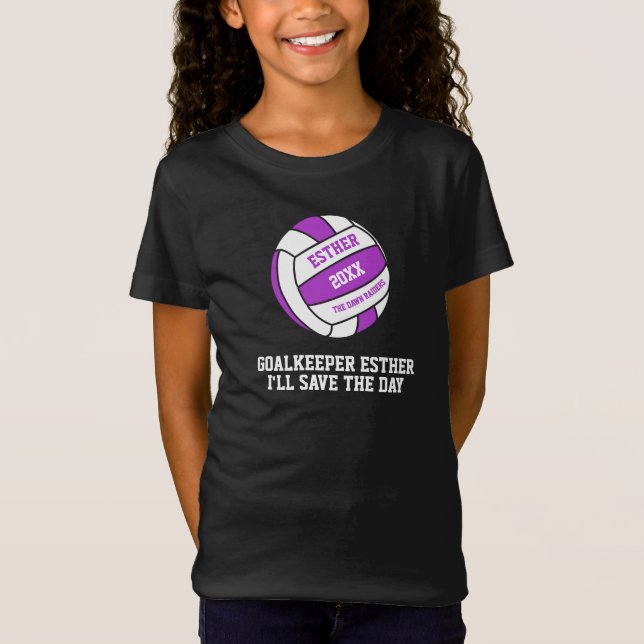 Netball purple white out goal keeper girl T-Shirt (Front)