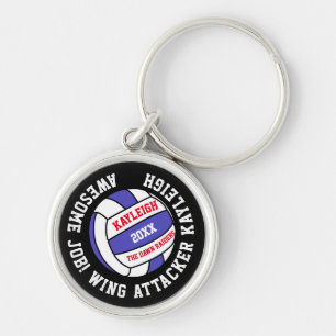 Netball sports blue red white personalised award key ring