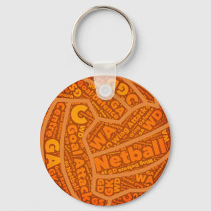 Netball Themed Orange Ball Design Key Ring