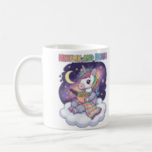 Netflix and Neigh Unicorn Cartoon Coffee Mug