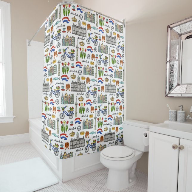 Netherland Doodle Pattern Shower Curtain (In Situ)