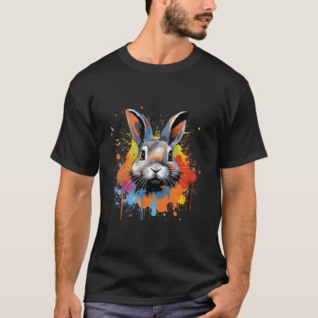 Netherland Dwarf Rabbit Colourful Splash T-Shirt (Front)