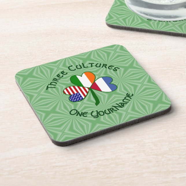 Netherlander Irish American Flags Shamrock Name Coaster (Left Side)