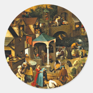 Netherlandish Proverbs, by Pieter Bruegel, Classic Round Sticker