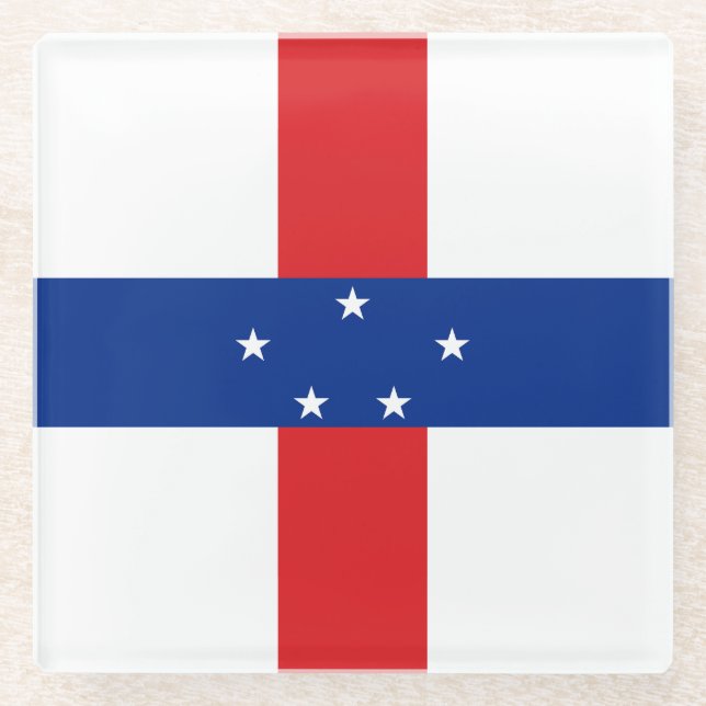 Netherlands Antilles Flag Glass Coaster (Front)