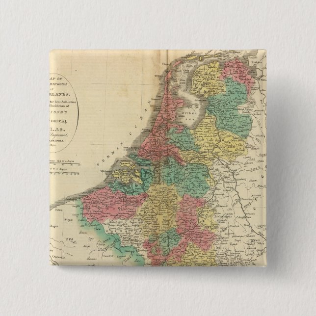 Netherlands, Beligium Atlas Map 15 Cm Square Badge (Front)