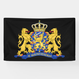 Netherlands Coat of Arms on Black bnrt Banner