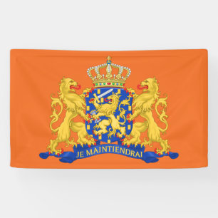 Netherlands Coat of Arms on Orange bnrcn Banner