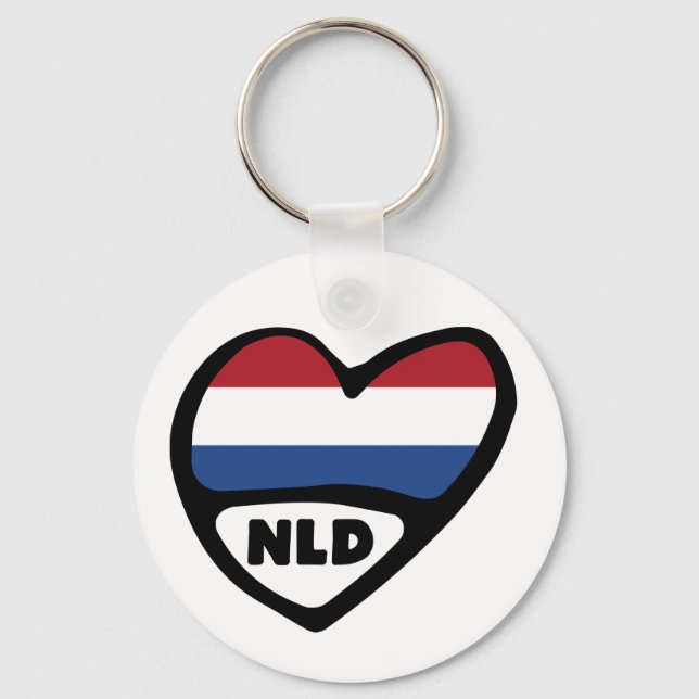 Netherlands Country Code Flag Heart Keyring, NLD Key Ring (Front)