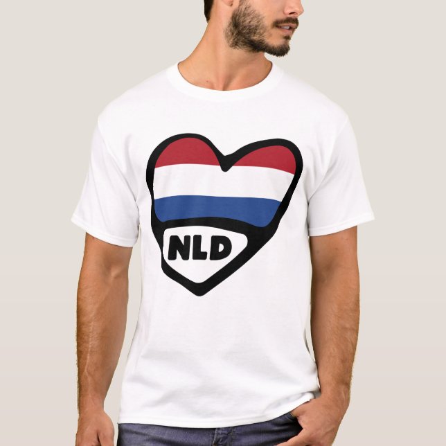 Netherlands Country Code Flag Heart, NLD T-Shirt (Front)