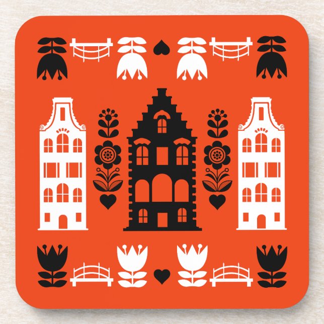 Netherlands Dutch Folk Art Print Coaster (Front)
