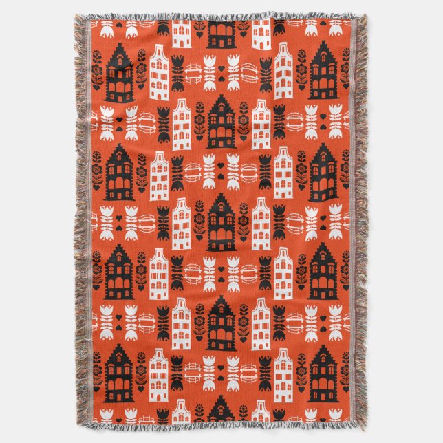 Netherlands Dutch Folk Art Print Throw Blanket (Front Vertical)