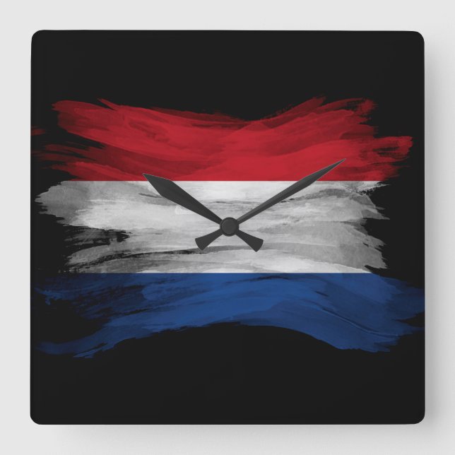 Netherlands flag brush stroke, national flag square wall clock (Front)