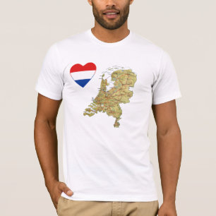 Netherlands Flag Heart and Map T-Shirt