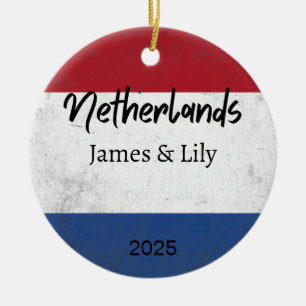 Netherlands Flag Ornament, Personalised Netherland Ceramic Tree Decoration
