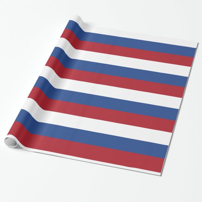 Netherlands flag: Red White Blue Stripes Wrapping Paper (Unrolled)