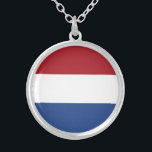 Netherlands Flag Silver Plated Necklace<br><div class="desc">Patriotic flag of Netherlands.</div>