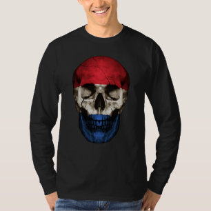 Netherlands Flag Skull Dutch Roots Proud Patriotic T-Shirt