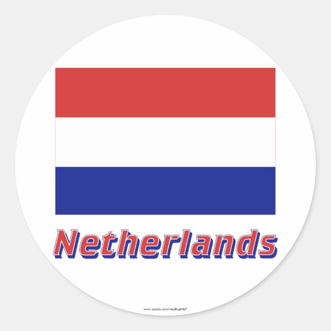 Netherlands Flag with Name Classic Round Sticker (Front)