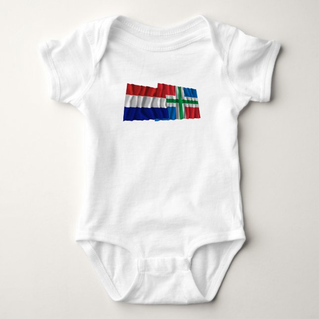 Netherlands & Groningen Waving Flags Baby Bodysuit (Front)