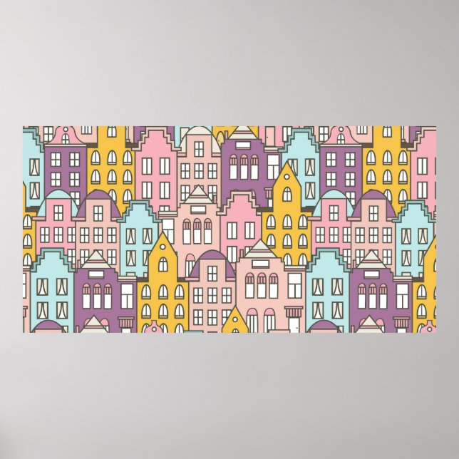 Netherlands houses set hand drawn seamless pattern poster (Front)