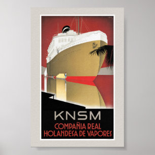 Netherlands KNSM Vintage Travel Poster Restored
