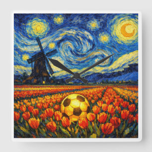 Netherlands Landmark and Landscape Soccer Square Wall Clock
