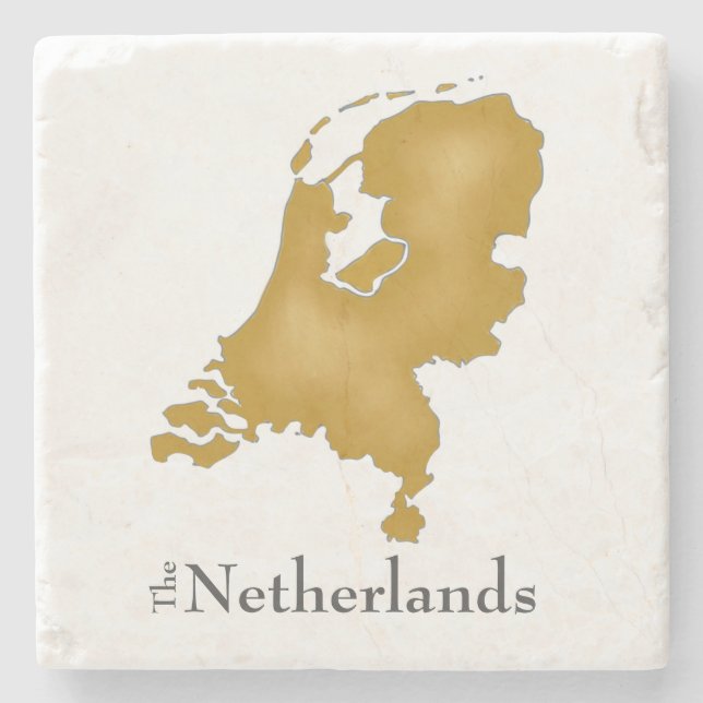 Netherlands Map in Gold Watercolor Stone Coaster (Front)