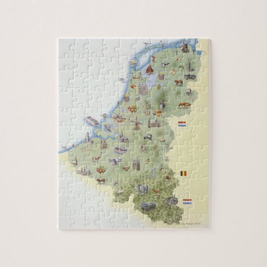 Netherlands, map showing distinguishing features jigsaw puzzle Zazzle