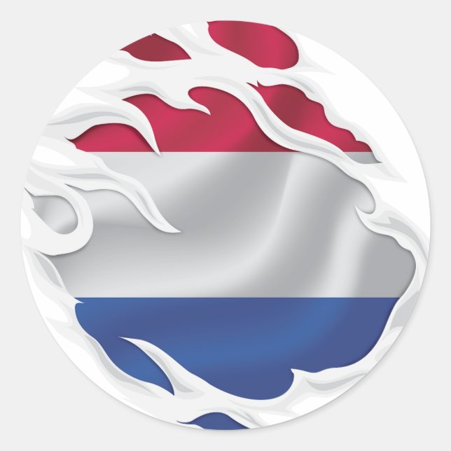 Netherlands Ripped Flag Classic Round Sticker (Front)