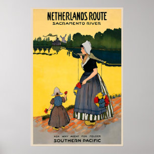 Netherlands Route Sacramento River USA Vintage Poster