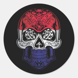 Netherlands Skull And Roses Flag Classic Round Sticker