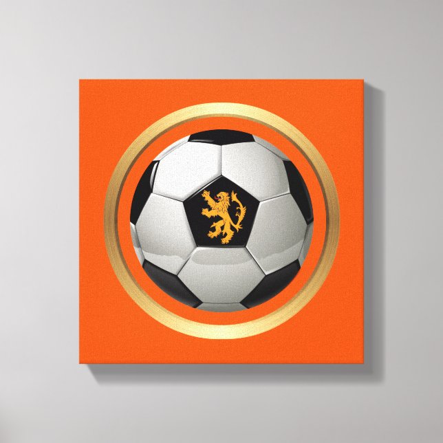 Netherlands Soccer Ball,Dutch Lion on Orange Canvas Print (Front)