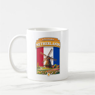 Netherlands Windmill and Tulips Coffee Mug