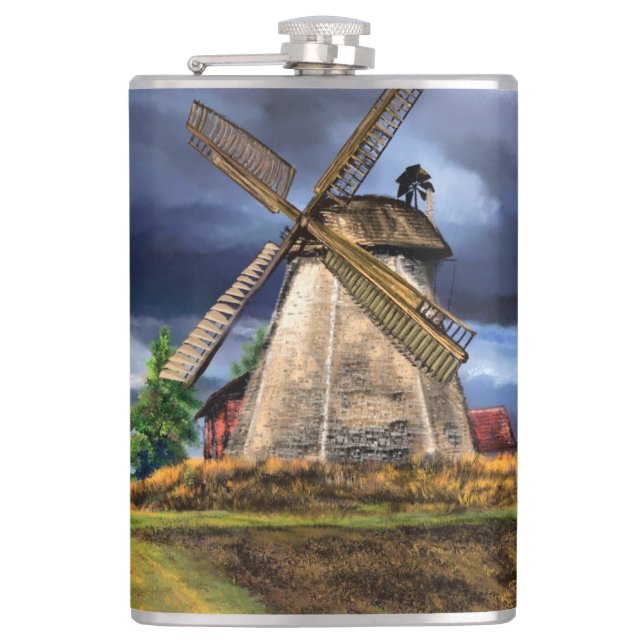 Netherlands Windmill Landscape Flask (Front)