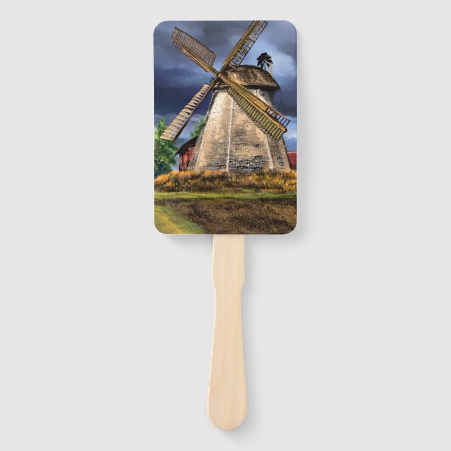 Netherlands Windmill Landscape Hand Fan (Front)