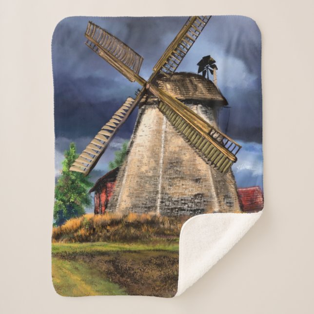 Netherlands Windmill Sherpa Blanket (Front)
