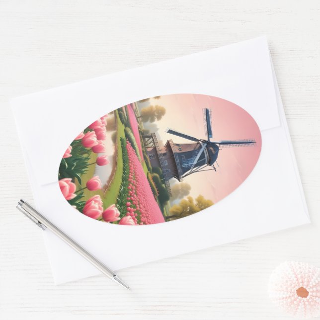 Netherlands Windmills Oval Sticker (Envelope)