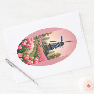 Netherlands Windmills Oval Sticker