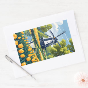Netherlands Windmills Rectangular Sticker