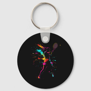 Netll Court Game Paint Splash Dminton Player Girl Key Ring